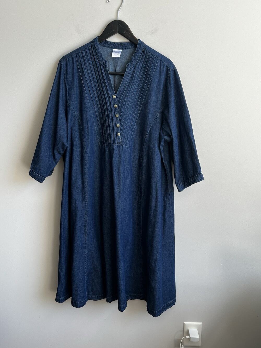 Blair Dress Size 2X Blue Denim Pintuck MIDI Modest 3/4 Sleeve